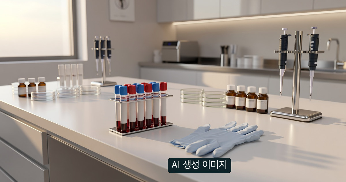 잠복결핵감염 검사와 의료적 해석을 상징하는 빈 실험대의 AI 생성 이미지