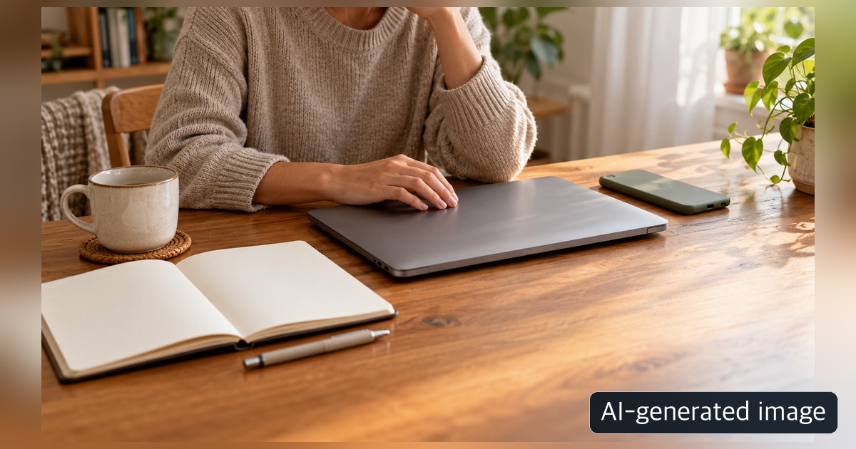 Person sitting at a desk with a laptop and smartphone