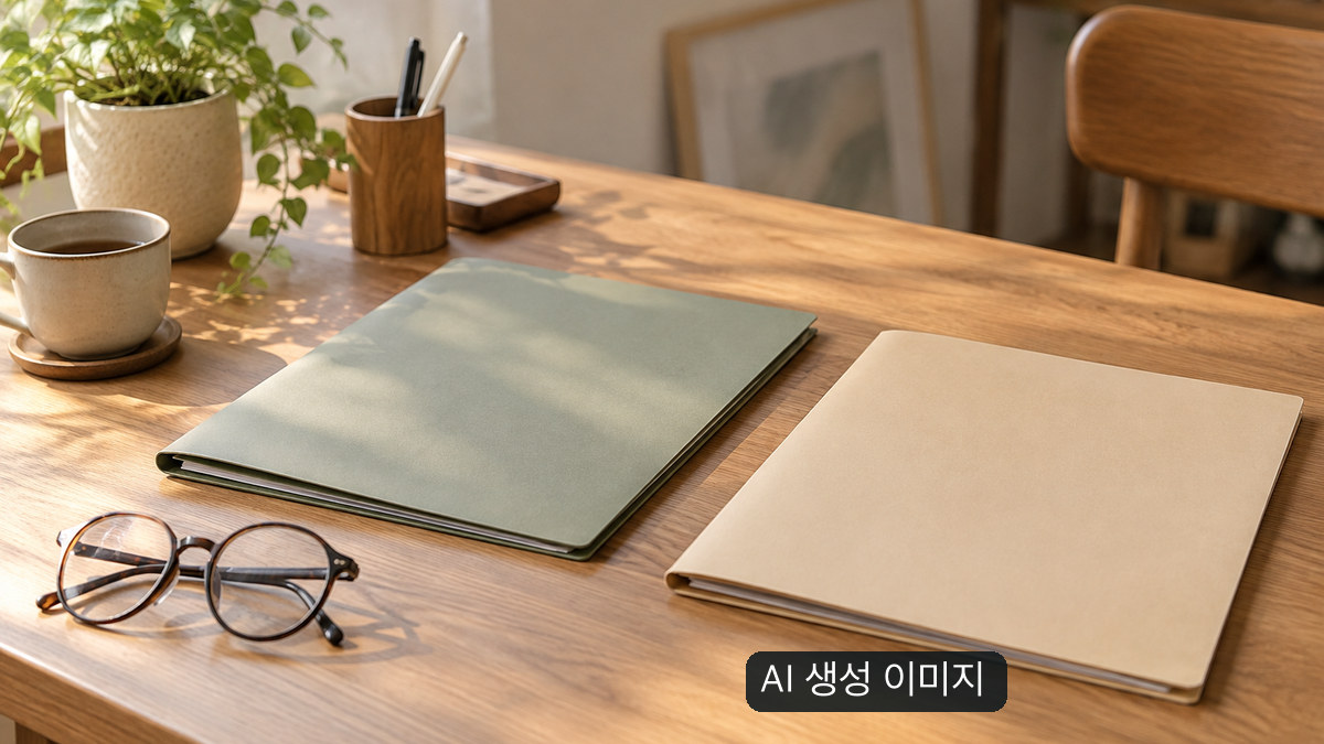 서로 다른 두 개의 빈 서류철과 돋보기를 놓은 개념적 생성 이미지