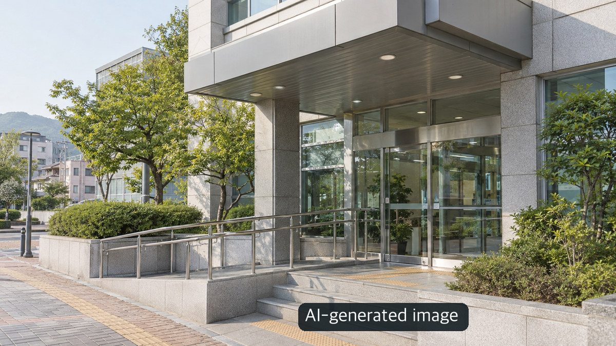 AI-generated conceptual exterior of a generic neighborhood municipal office, not a particular agency