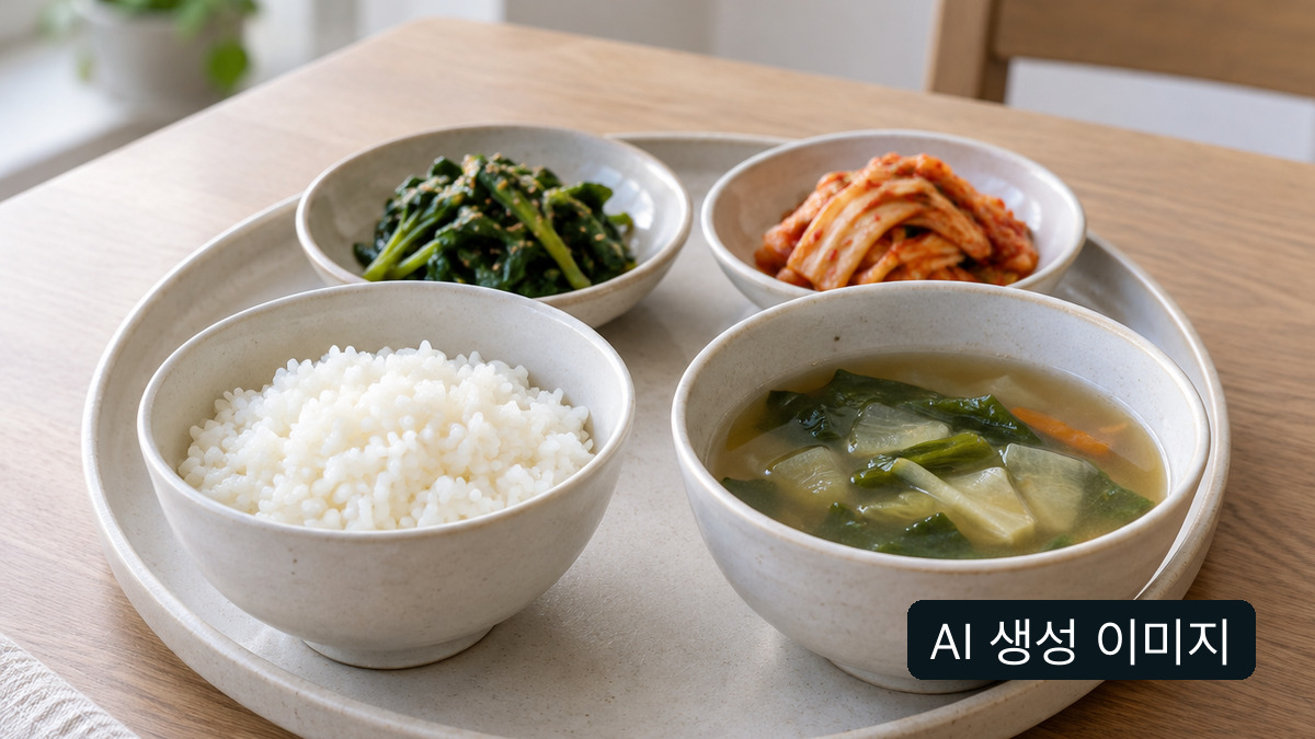 소박한 일반 식사의 개념 이미지. 실제 장기요양기관 급식이 아님