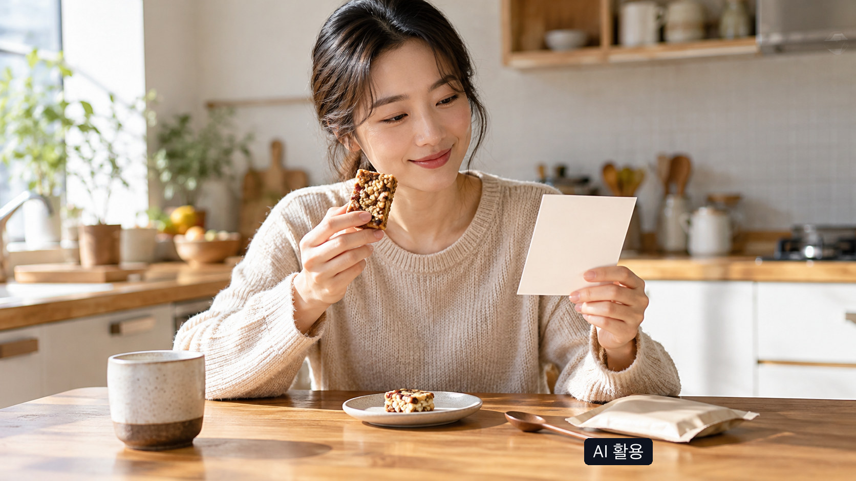 저당 식품 포장 표기를 살피는 사람