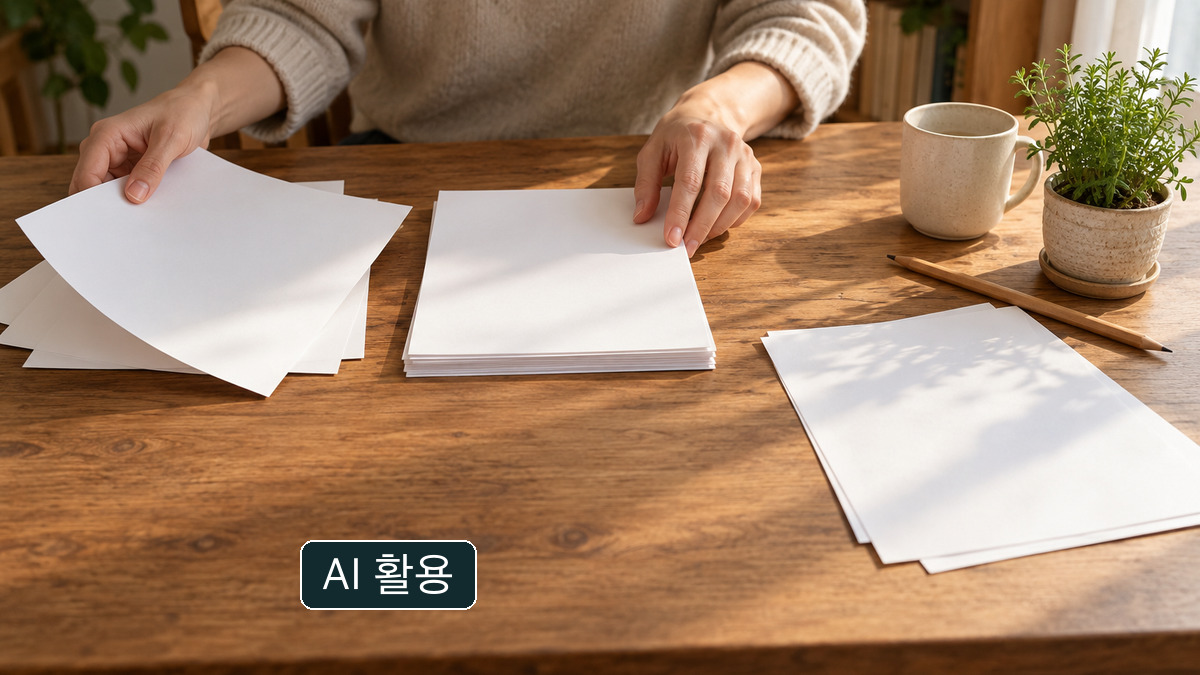 집에서 빈 종이를 정리하는 개념 사진. 실제 신청 서류나 청년DB 화면이 아닙니다.