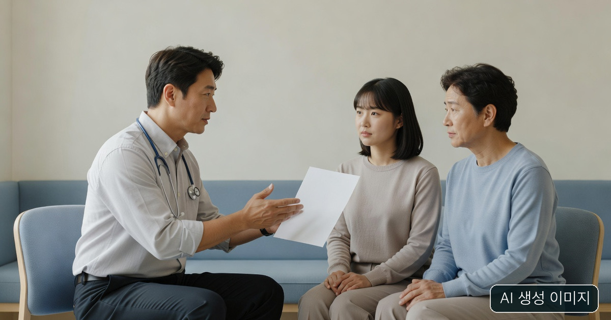 의사와 청소년·보호자가 상담하는 AI 생성 설명 이미지. 실제 진료나 특정 환자 사진은 아님