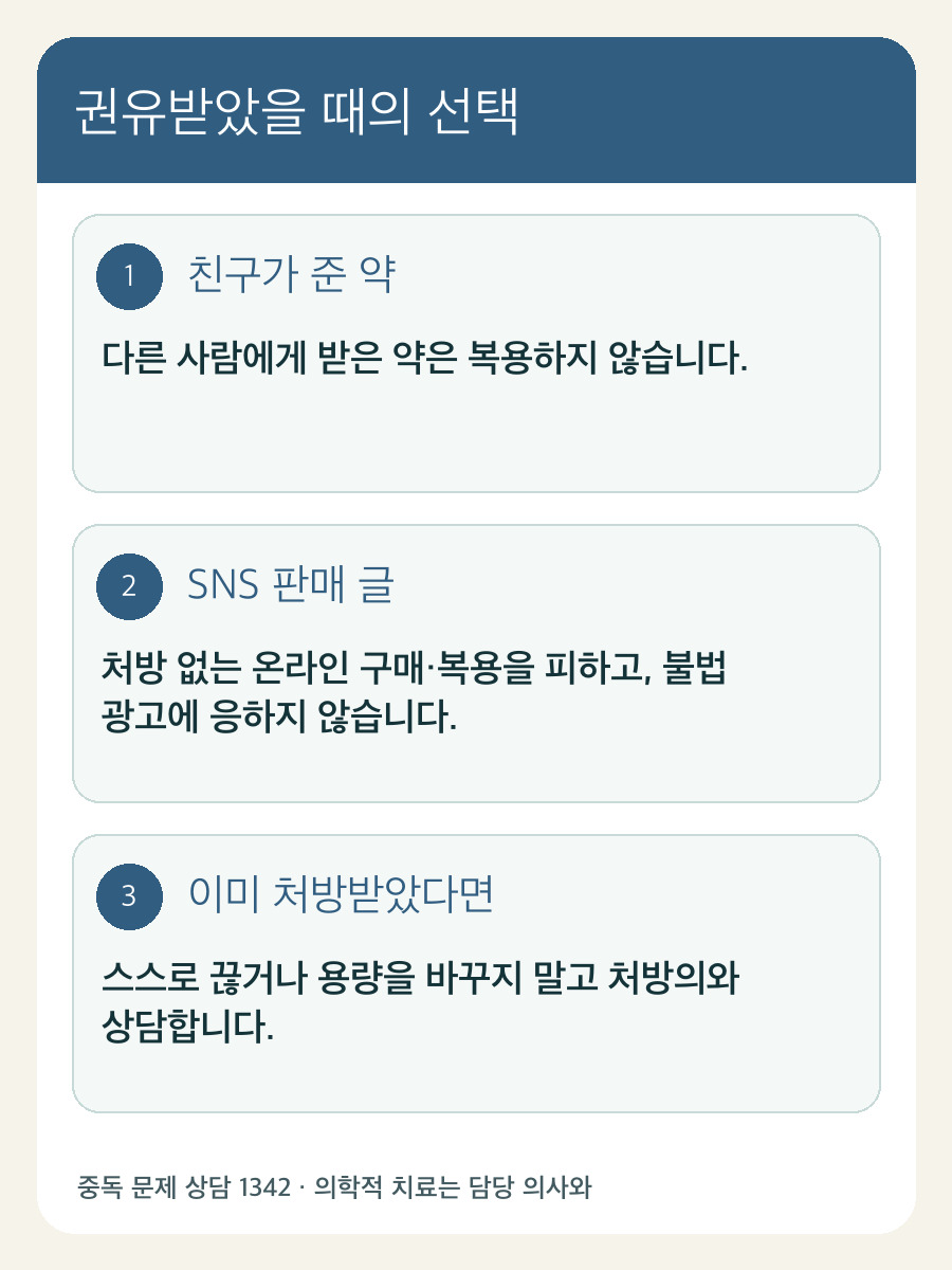 다른 사람의 약·SNS 광고·본인 처방을 구분해 행동을 확인하는 자체 제작 카드