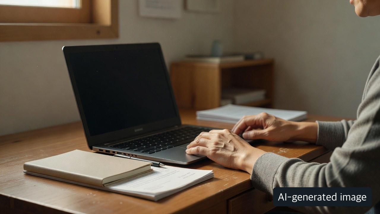 AI-generated illustrative home-study scene, not a screenshot of the official training platform