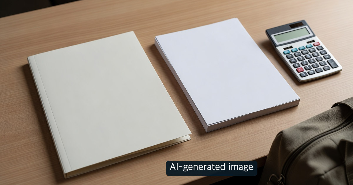 AI-generated image of blank papers, a closed folder and an inactive calculator, illustrating a record check