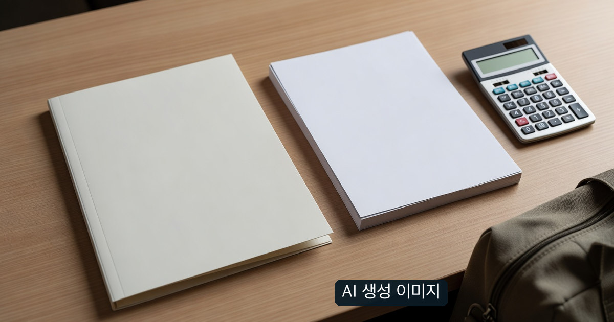 가입 기록 대조를 상징하는 글자 없는 서류와 계산기의 AI 생성 이미지