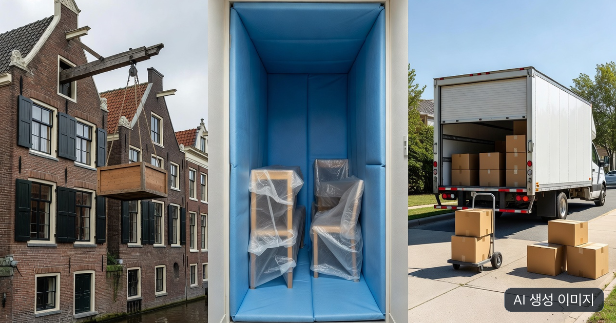 서로 다른 도시와 주거 조건의 이사 환경을 비교한 AI 생성 이미지