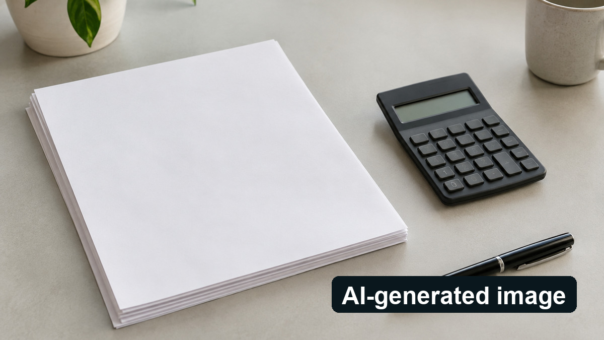 AI-generated image: Calculator and blank papers for a financial-planning concept