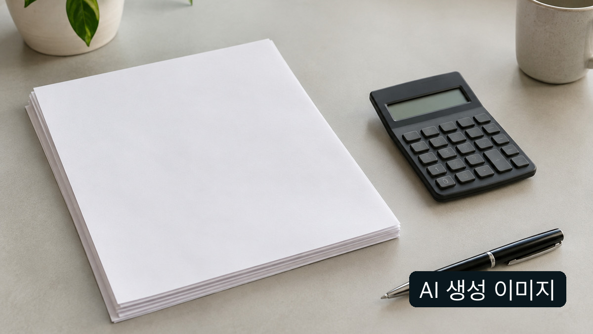 AI 생성 이미지: 계산기와 빈 종이로 구성한 금융 계획 개념 사진