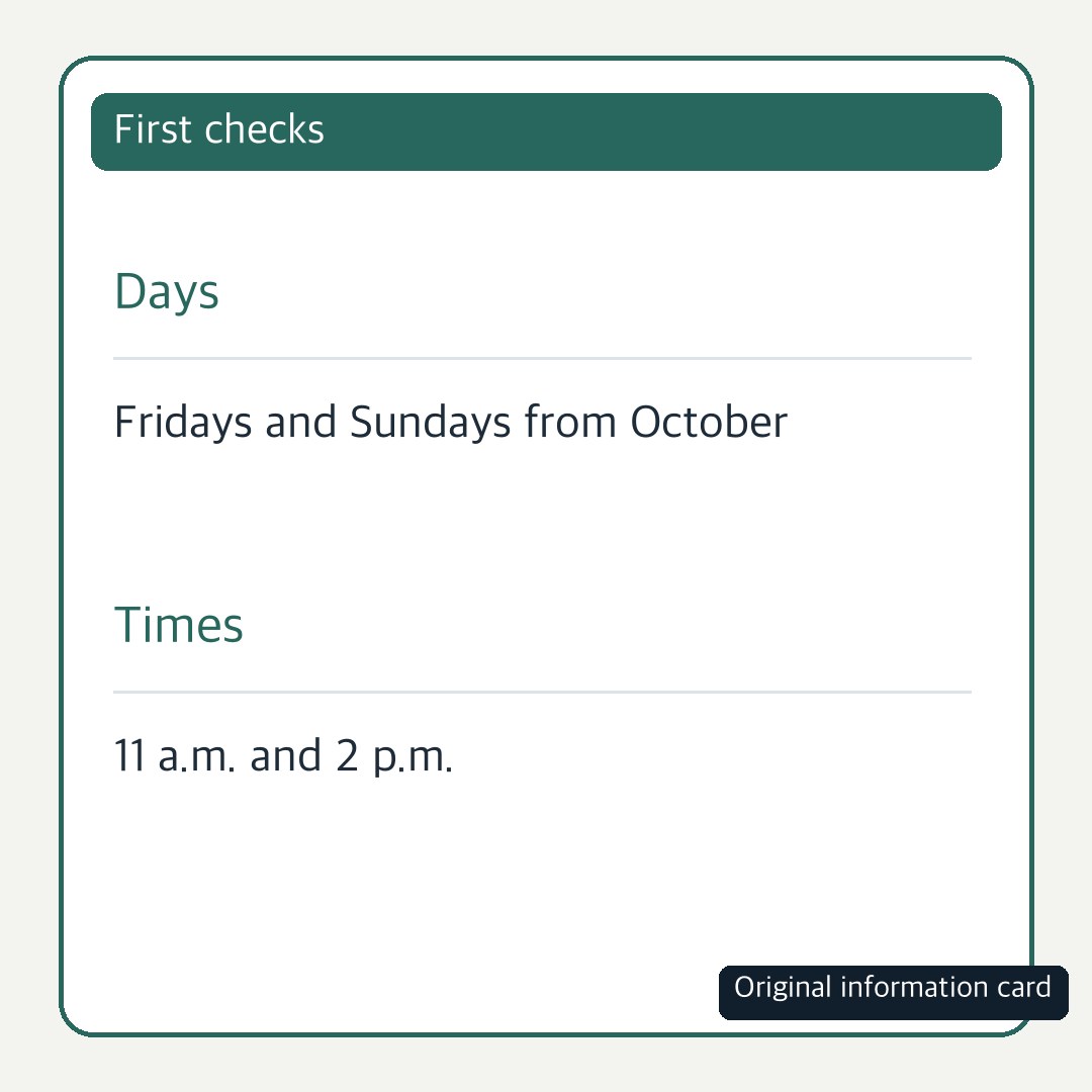Original card showing the announced days and times