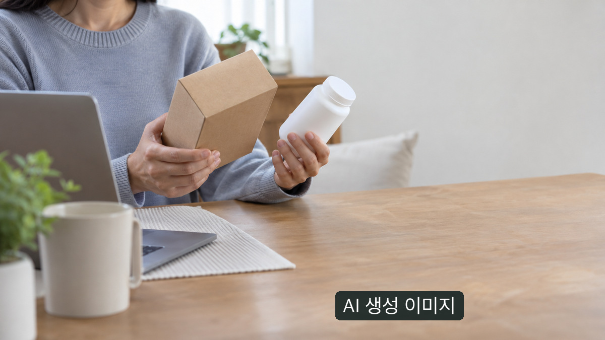 AI 생성 개념 사진: 익명의 구매자가 표시 없는 용기와 닫힌 상자를 살피는 장면. 공식 감정 장면이나 진품 확인 결과가 아닙니다.