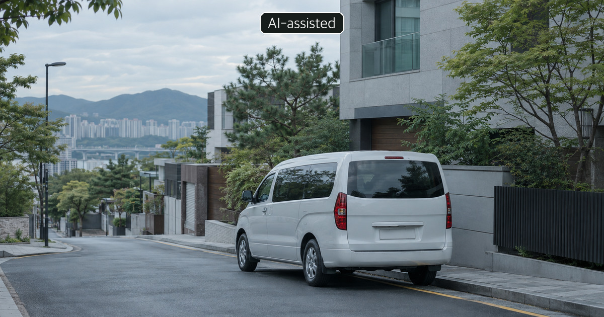 AI-generated conceptual distant view of an unmarked white van; not a real ambulance or a vehicle subject to this rule