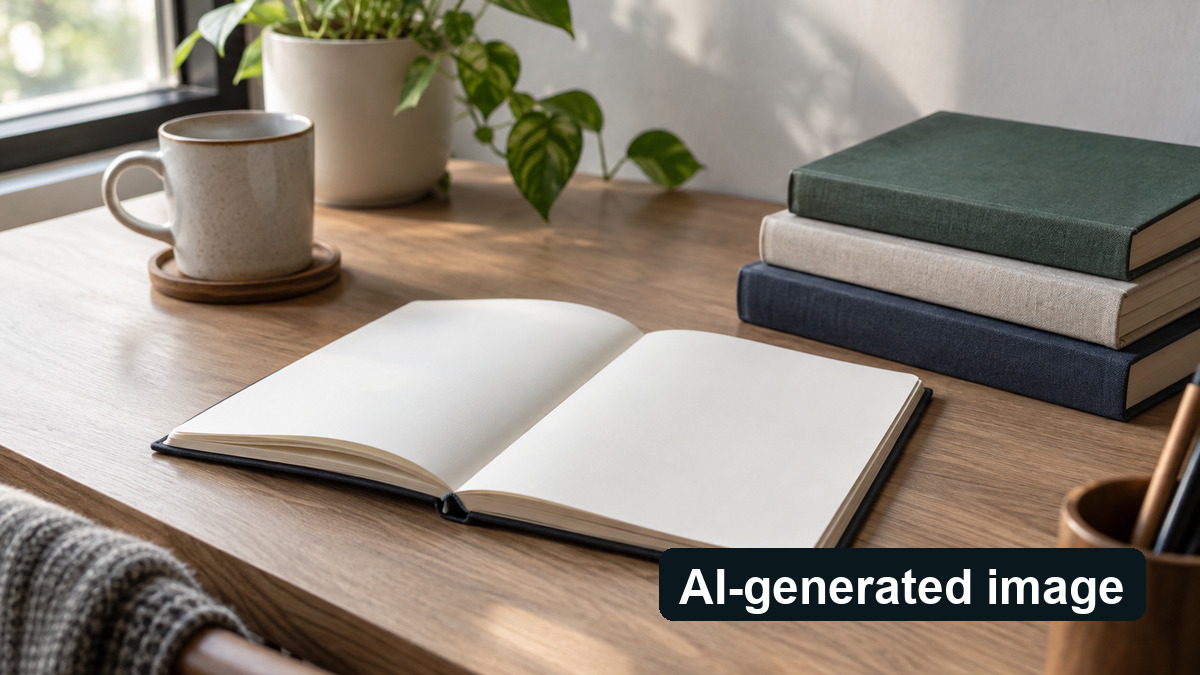 Conceptual image of blank notes and books, not past exam questions