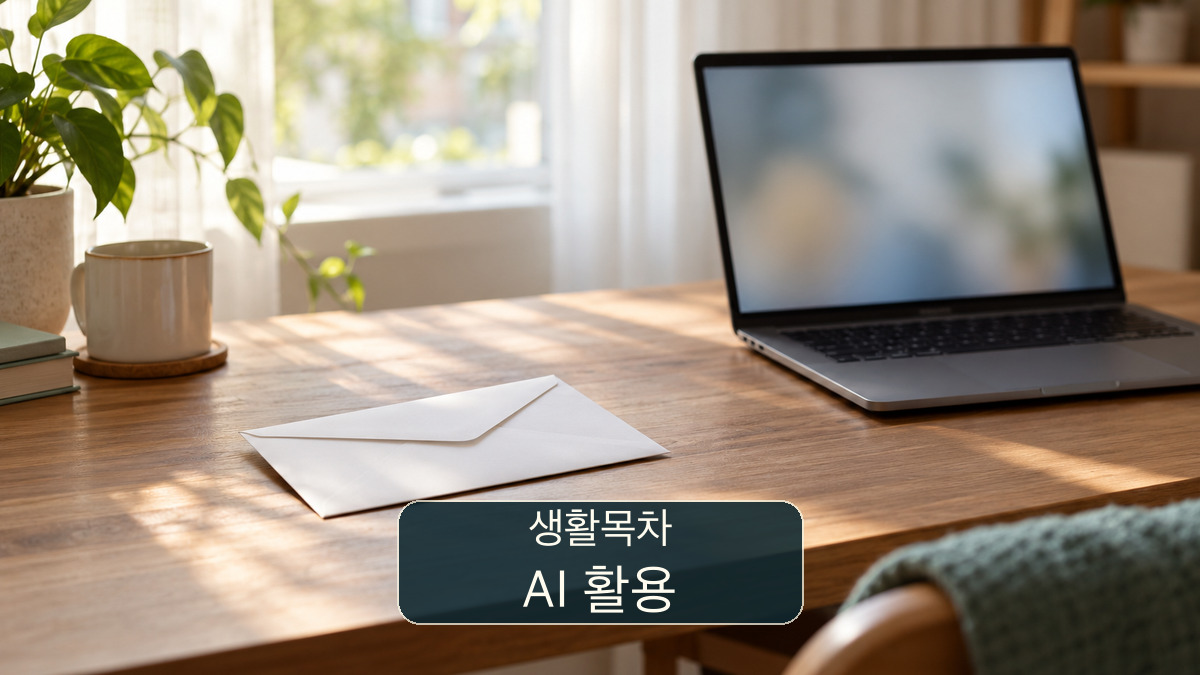 무표기 우편 봉투와 글씨가 보이지 않는 노트북을 둔 개념 장면. 실제 조사 안내문이나 공식 조사 화면이 아님