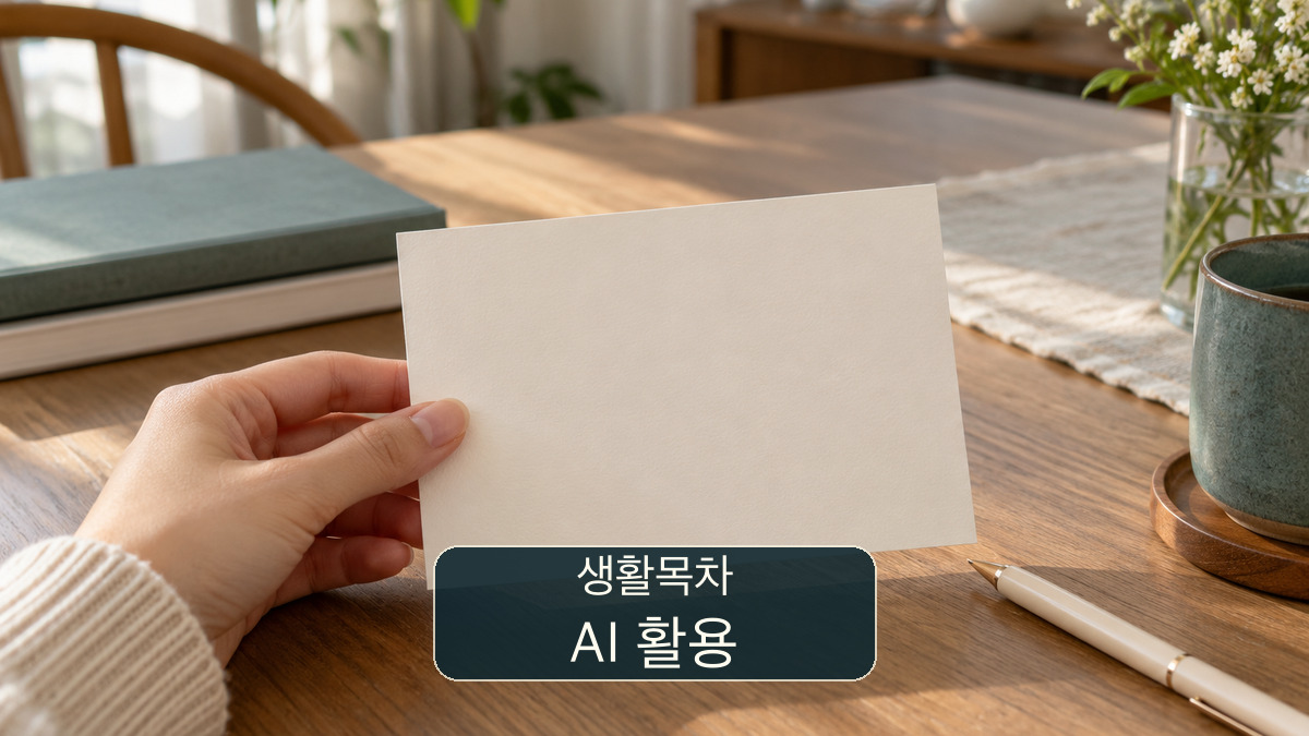 우편 안내를 살피는 손과 글자가 없는 빈 카드의 개념 장면. 공식 설문 안내문의 복제품이 아님
