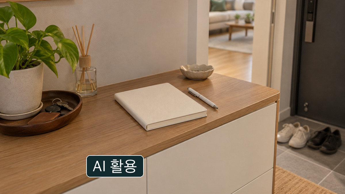 AI 생성 이미지: 주거 공간의 설비와 닫힌 공책