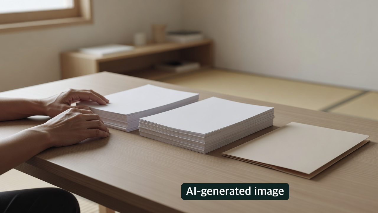 AI-generated conceptual image: hands sorting blank paper; not real objection documents or an agency review.