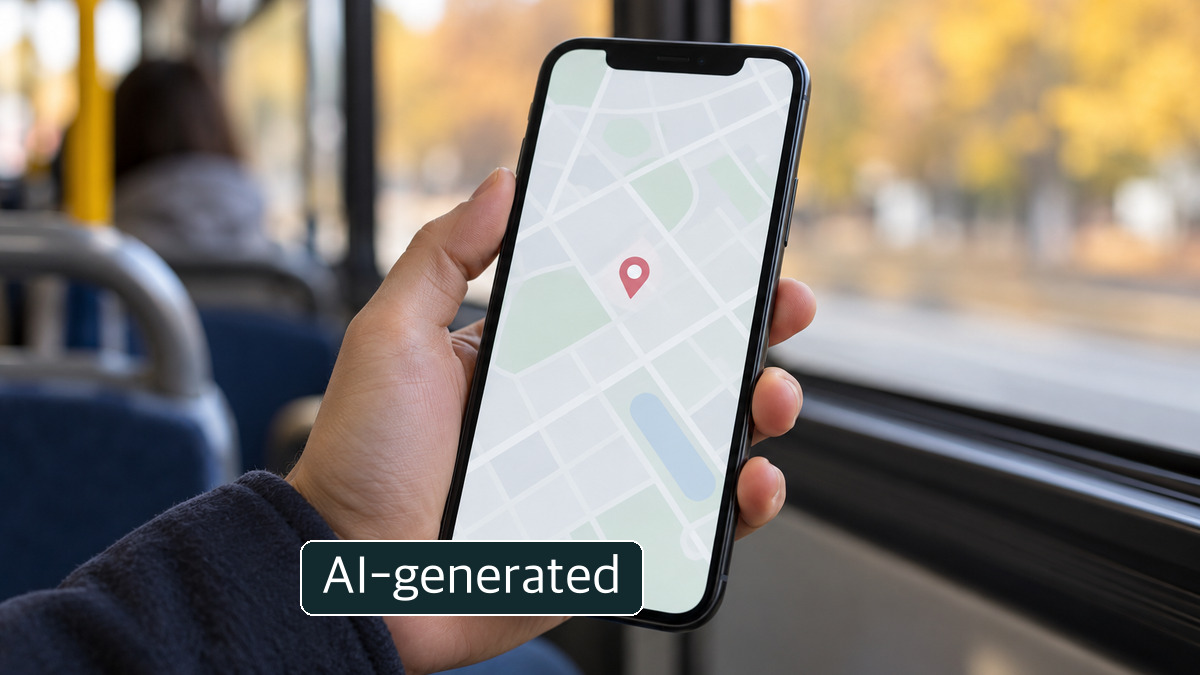 AI-generated illustrative photo: a fictional map on a smartphone; it does not show an actual pickup point