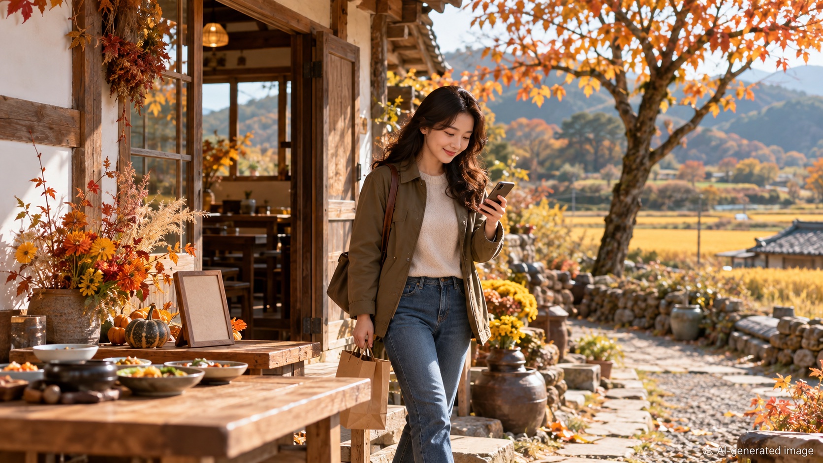 AI-generated conceptual image of an autumn rural visitor; not an actual event venue or QR code