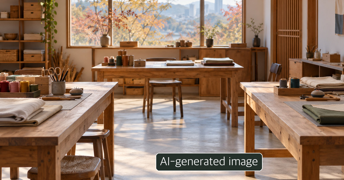 AI-generated conceptual image of an empty craft studio; not the actual Sejong classroom.