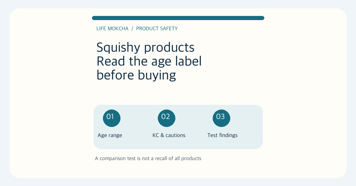 Editorial diagram highlighting the age label, KC cautions and comparison-test findings; not a photograph of a tested product