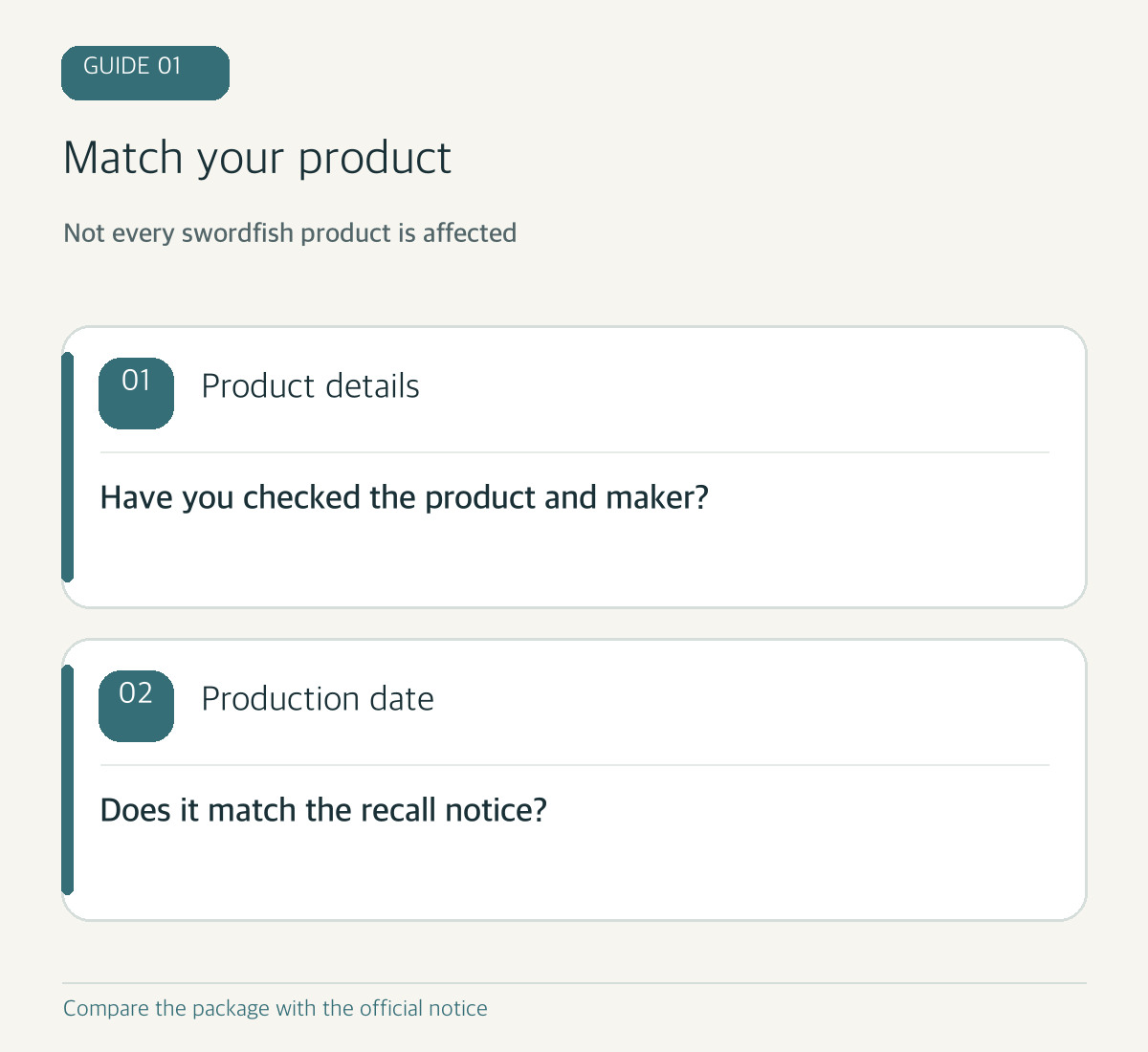 Code-drawn diagram: match the product, manufacturer and production date