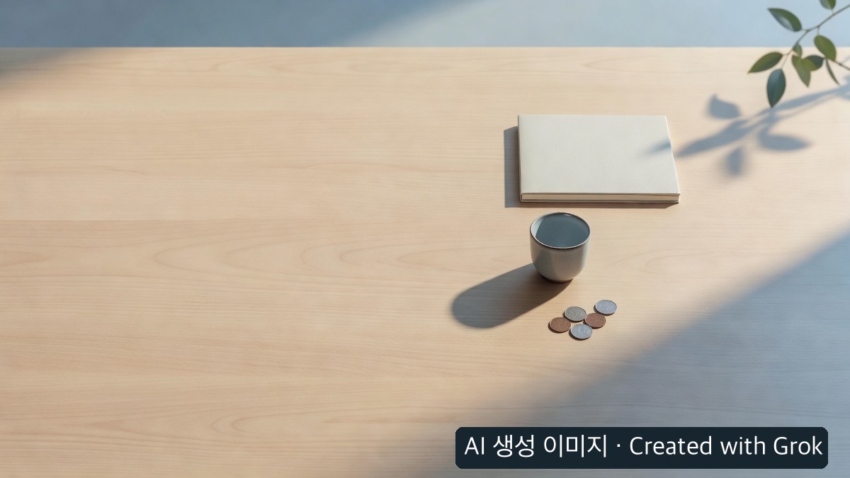 노후 자금 계획을 상징하는 AI 생성 정물 이미지, 오른쪽 아래 AI 생성 이미지 표시