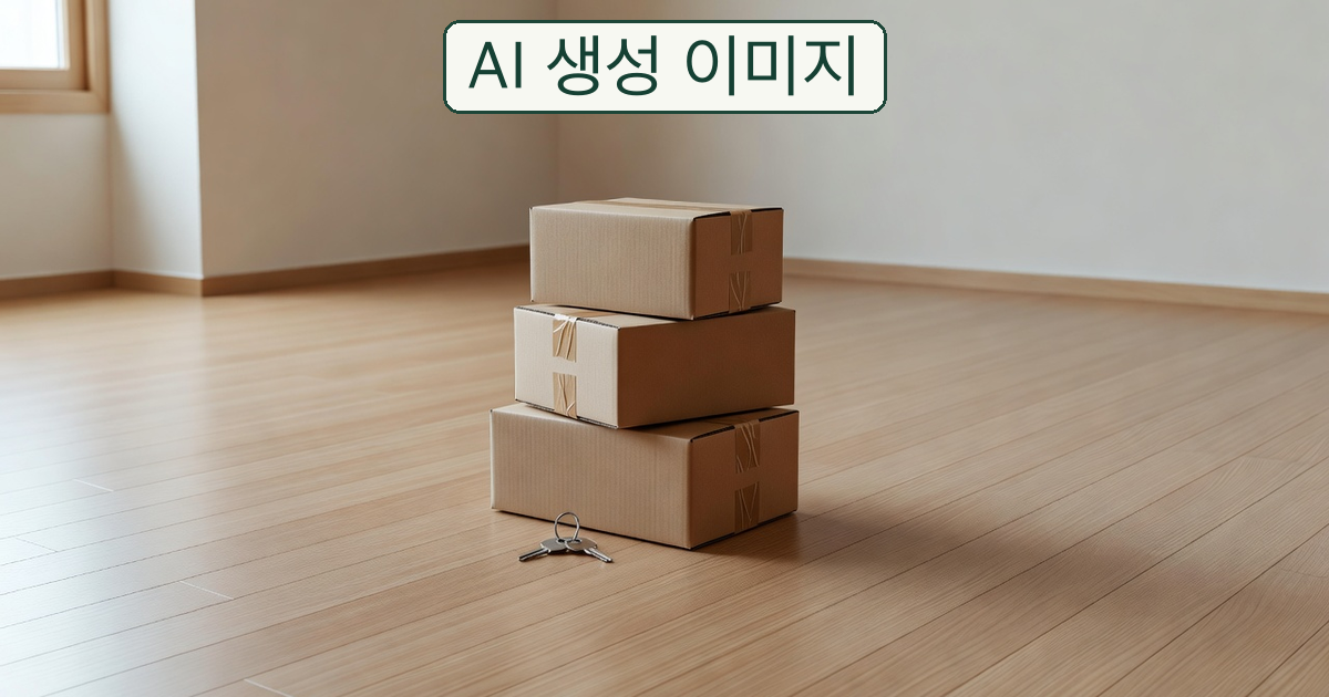 이사 상자와 열쇠가 놓인 빈 방을 표현한 AI 생성 개념 이미지. 실제 주택이나 특례 대상 사례가 아닙니다.