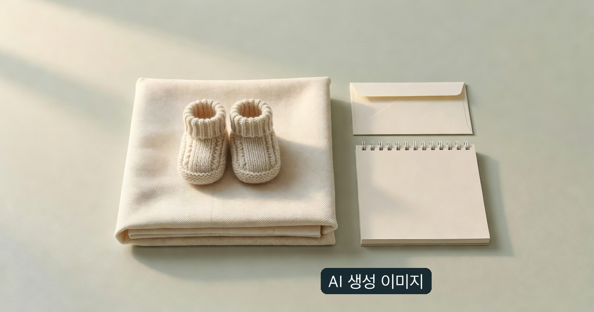 아동수당과 부모급여 등 출생 관련 급여를 상징하는, 글자 없는 아기 신발과 담요의 AI 생성 이미지