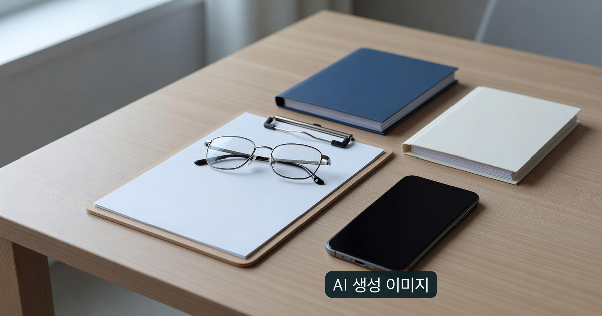 신청 자격과 시행 상태를 검토하는 일을 상징하는 빈 서류와 안경의 AI 생성 이미지